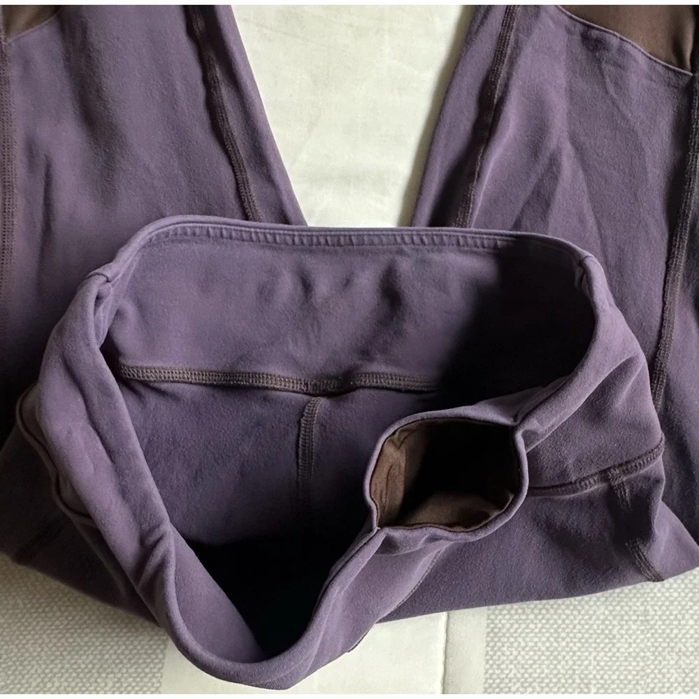 Alo‎ Yoga Moto Leggings Purple & Brown Mesh Ribbed Moto Detail Size Small